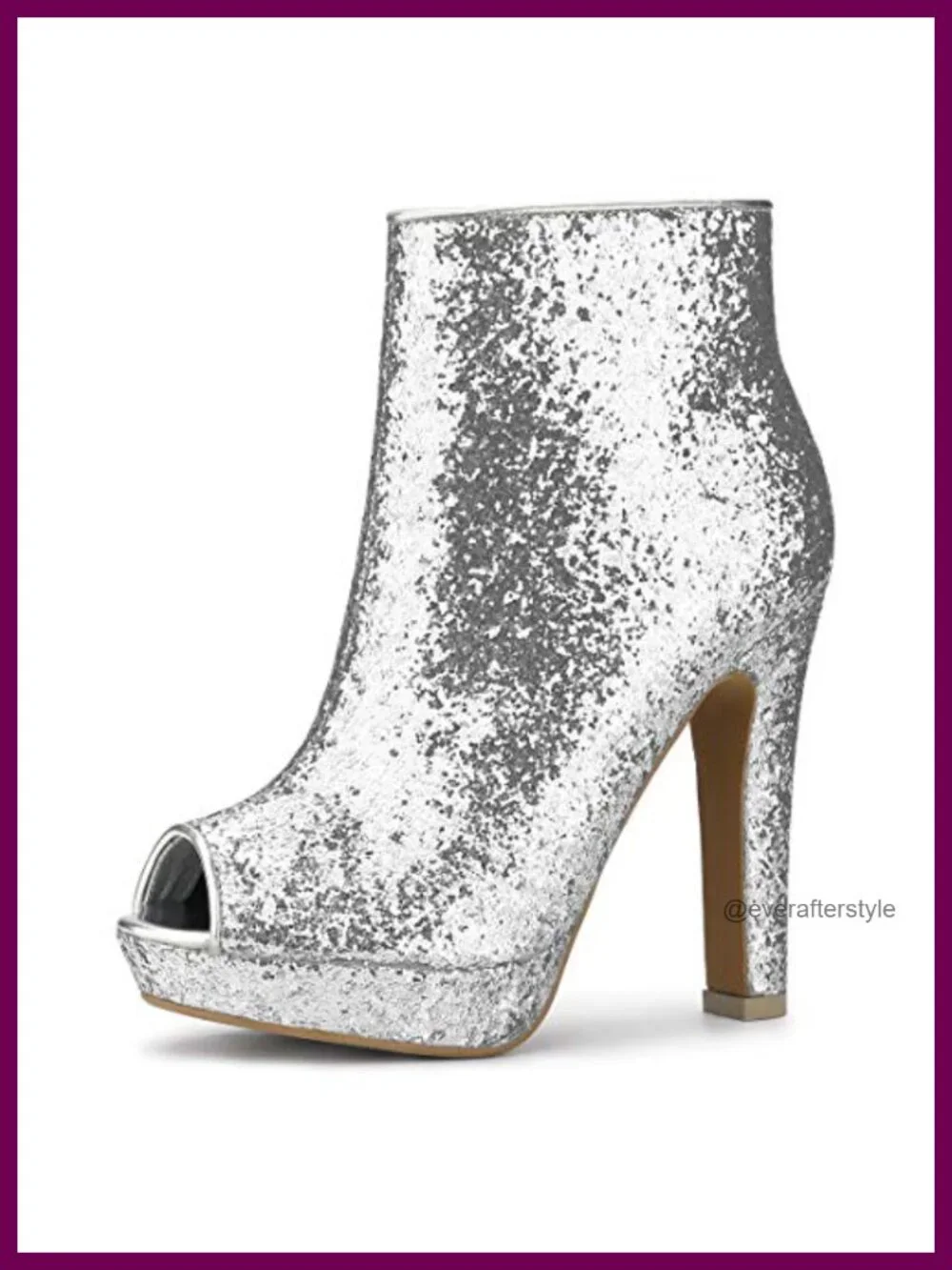 Glitter Platform Chunky Heeled Open Toe Ankle Boots with Zip Closure